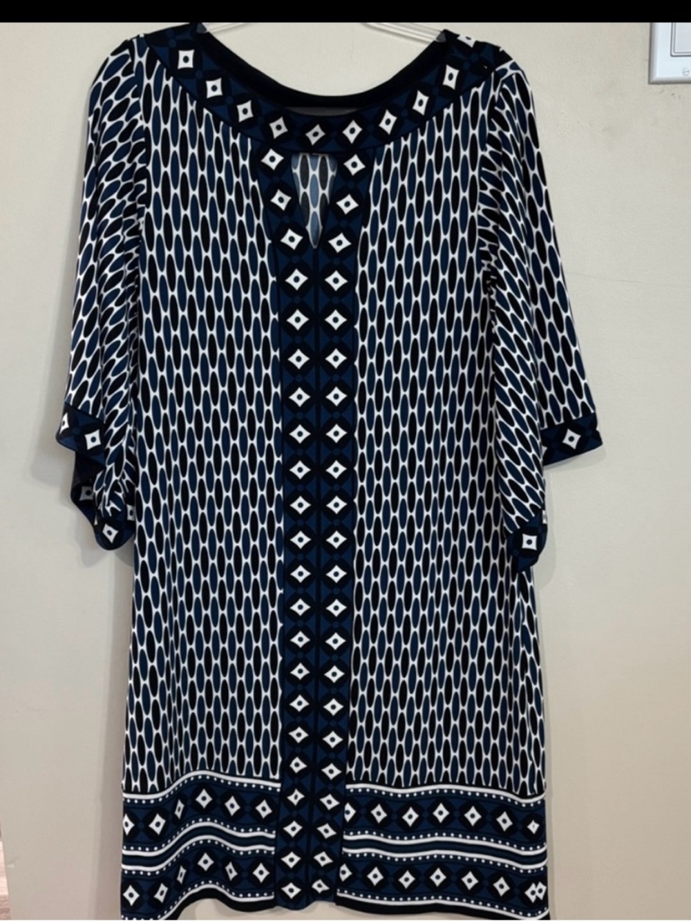 Michael Kors Navy and White Geometric Shift Dress